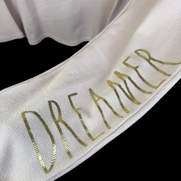 18. Large - RAE DUNN - Plush Waffle Knit Pajama Set Pink Gold "Dreamer" NEW - Picture 3 of 6